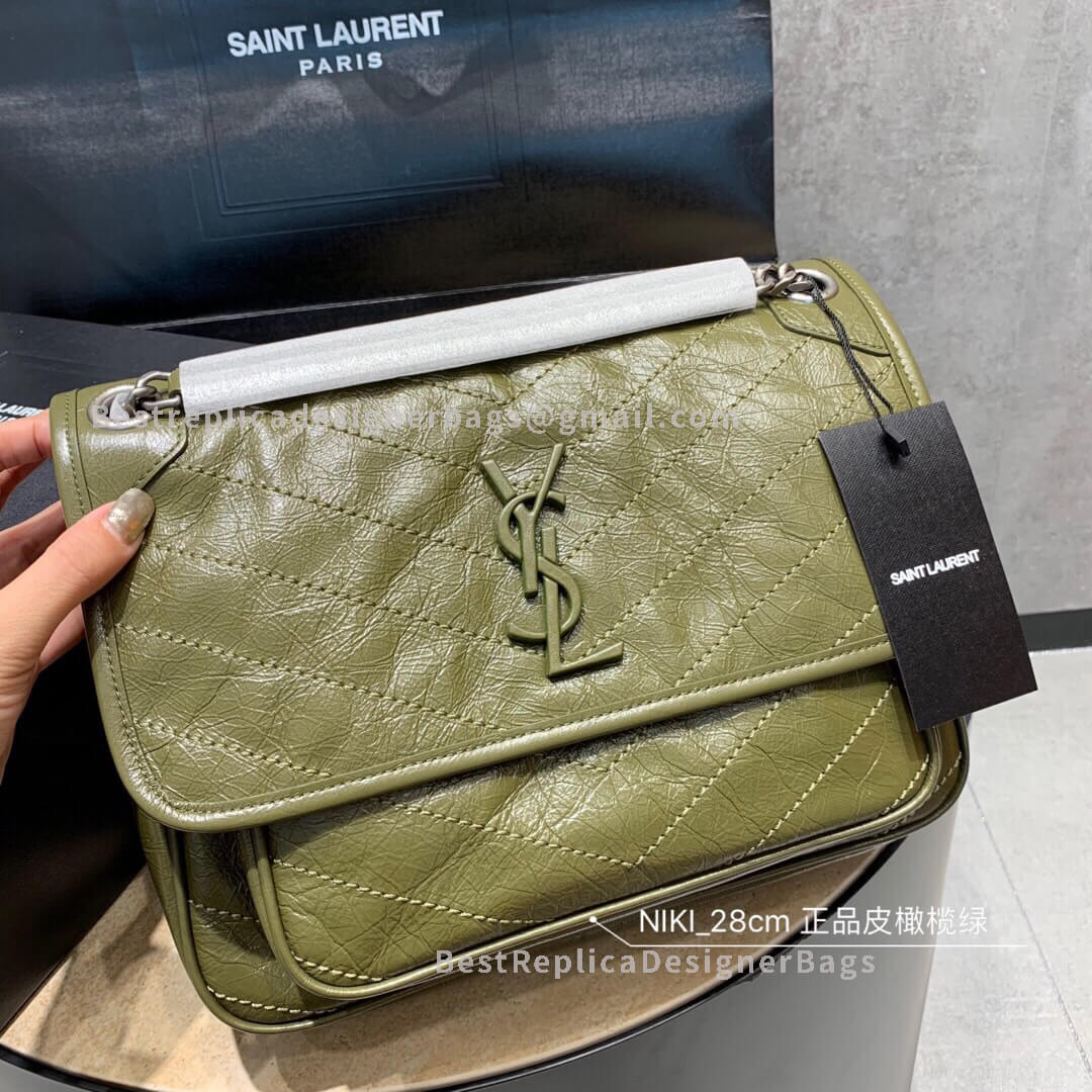 Saint Laurent Niki Medium In Vintage Leather Olive Green 498894